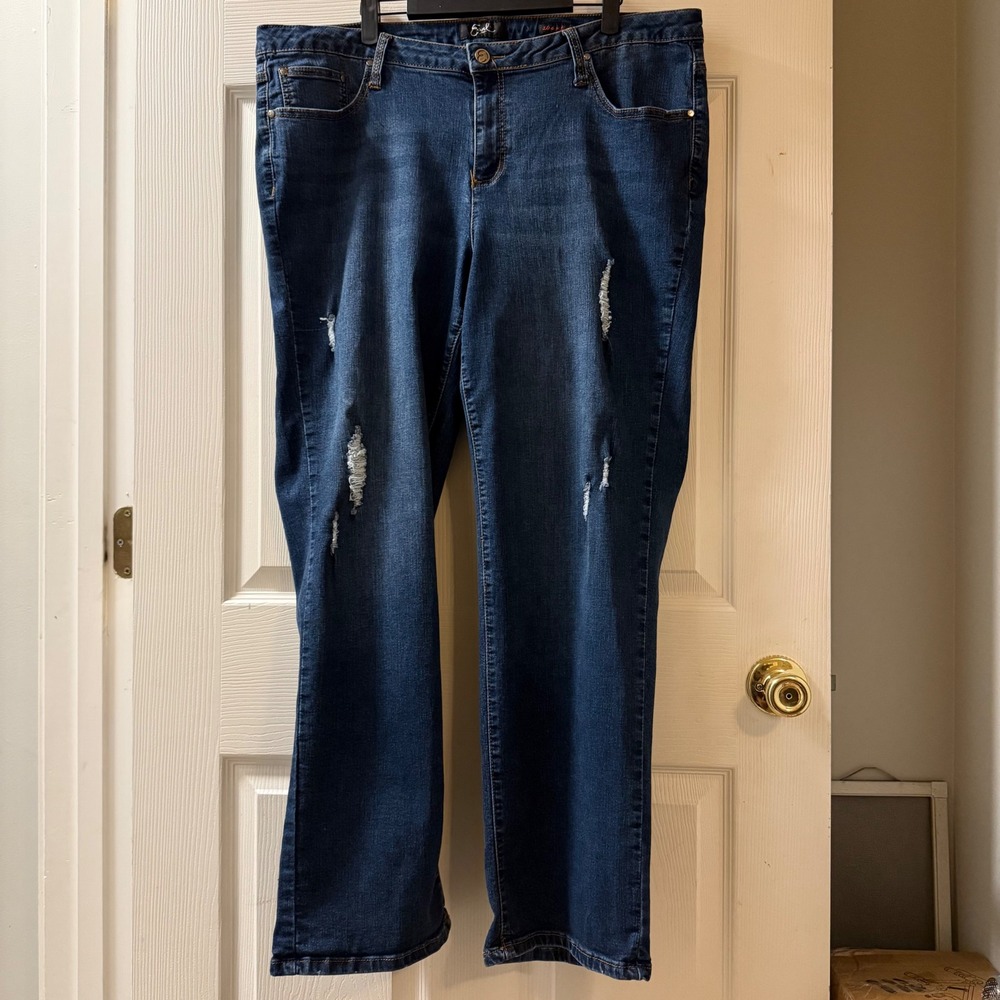 Earl Jean Women's Size 22W Blue Straight Leg Distressed Denim Jeans